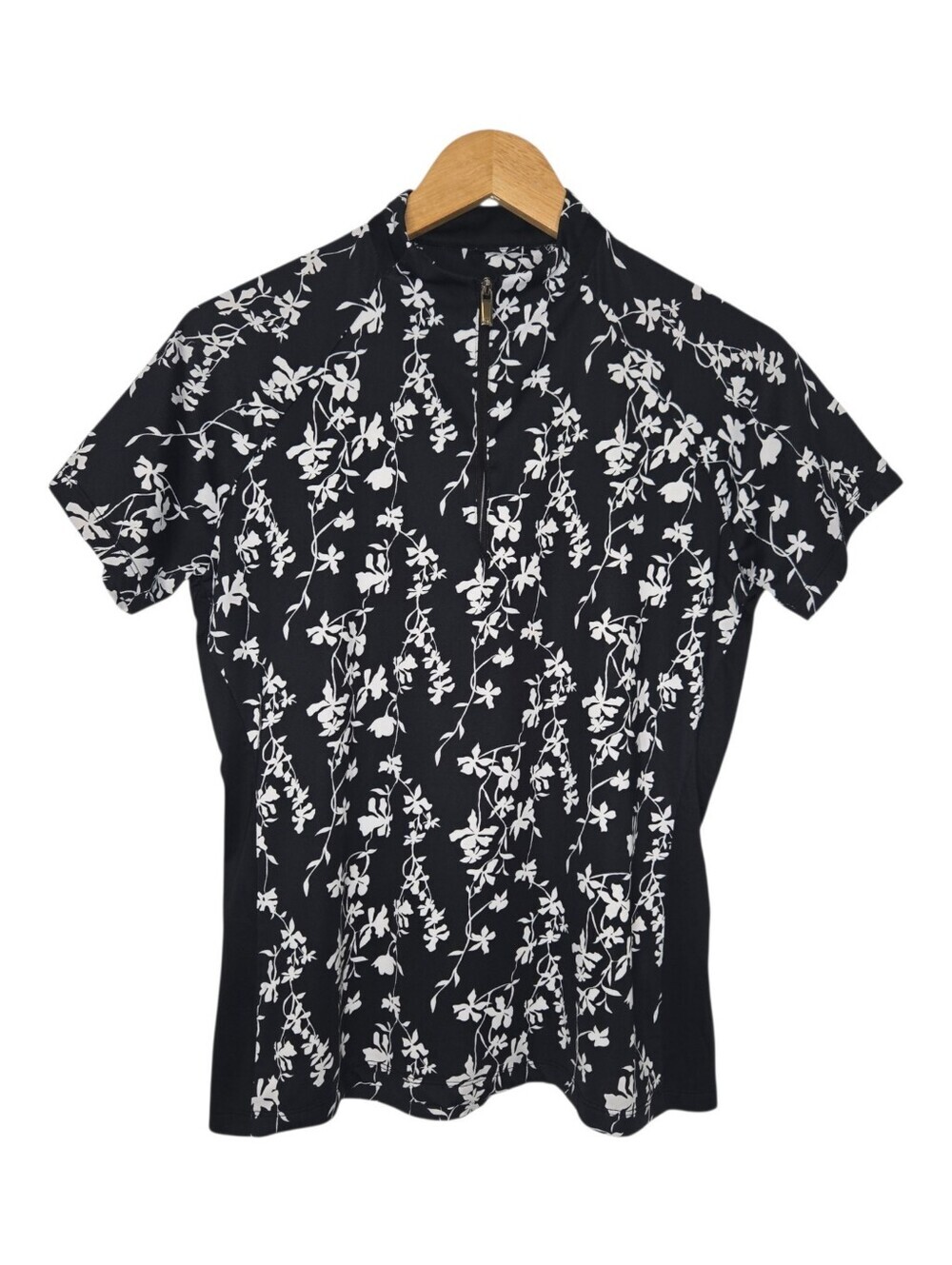 Tail Womens White Label Black Floral Print Quarter Zip Golf Polo Shirt Medium